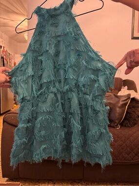 NWOT SHEIN Teal Fringe Halter Top